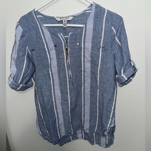 Ellen Tracy Linen Striped 3/4 Sleeve Tunic - Picture 1 of 4
